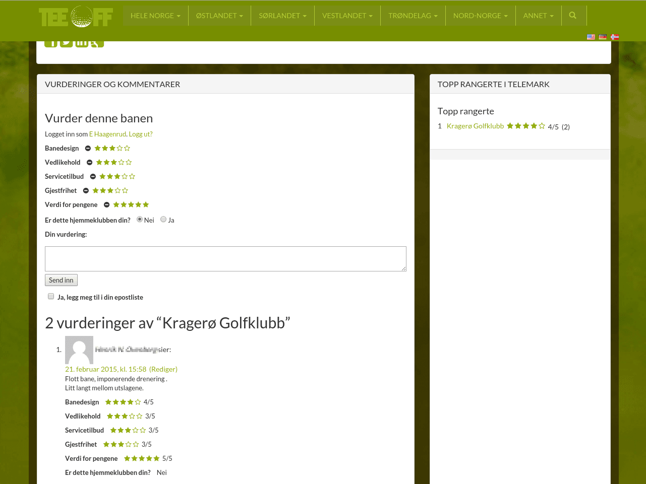 Ny funksjon: Klubbene varsles når noen vurderer en golfbane