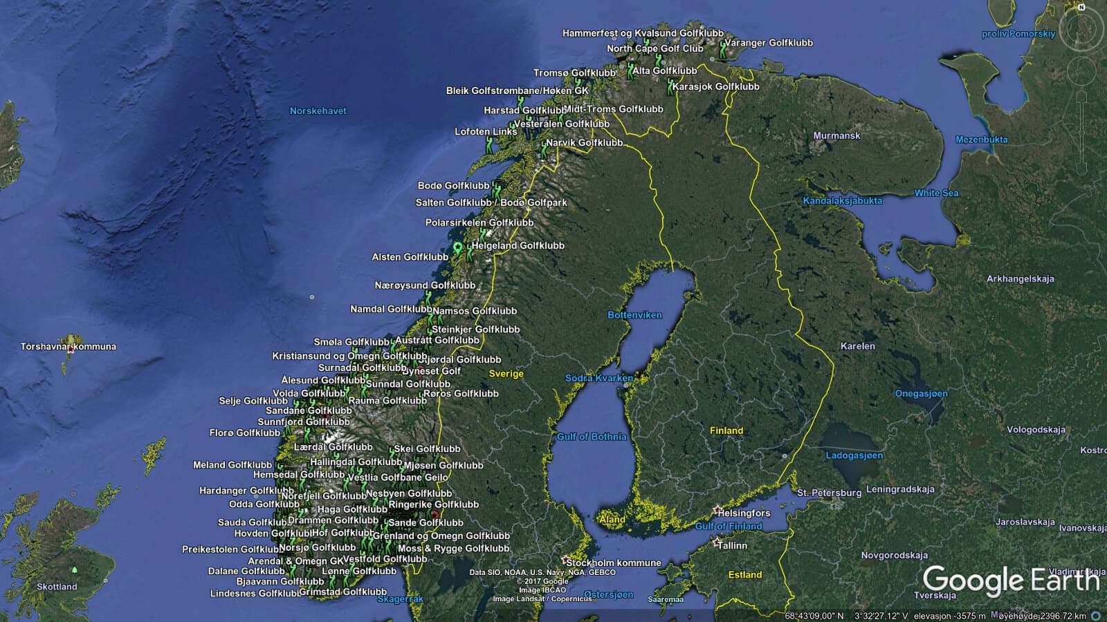 Norske golfbaner fra Nord til syd